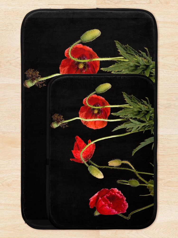 Alternate view of Vibrant Red Poppies On Black Bath Mat