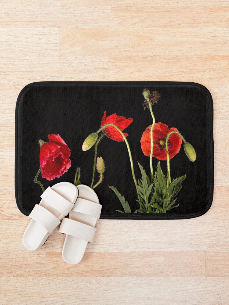 Alternate view of Vibrant Red Poppies On Black Bath Mat