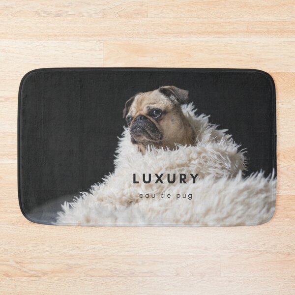 Item preview, Luxury eau de pug background, Beige pug, fur coat, pug in a rug, designed and sold by AMS-ART.