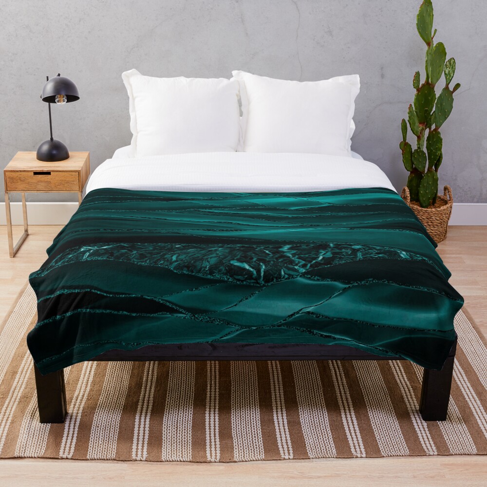 Emerald Green Glamour Marble And Agate Landscapes Throw Blanket