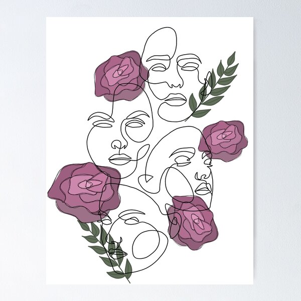 Item preview, Flower and face one line drawing designed and sold by eastcoastdaisy.