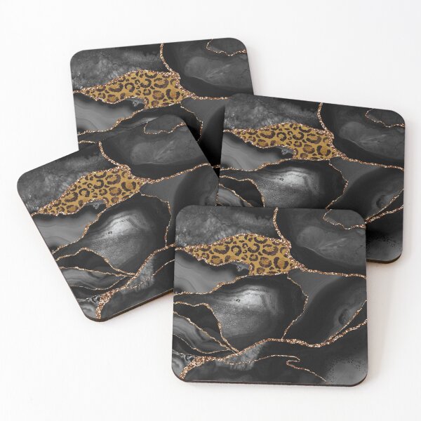 Item preview, Mixed Black Faux Marble And Agate Landscape With Gold Leopard Skin designed and sold by MysticMarble.