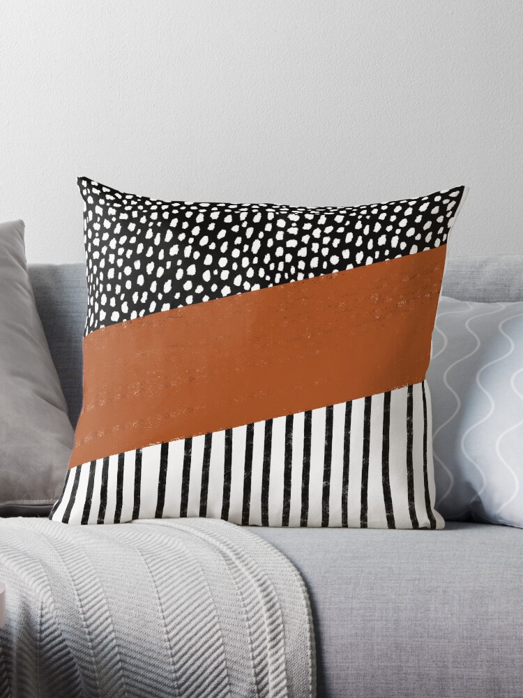 Giant White on Black and Orange Striped Polka Dot Pattern | Throw Pillow