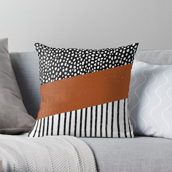 Giant White on Black and Orange Striped Polka Dot Pattern | Throw Pillow