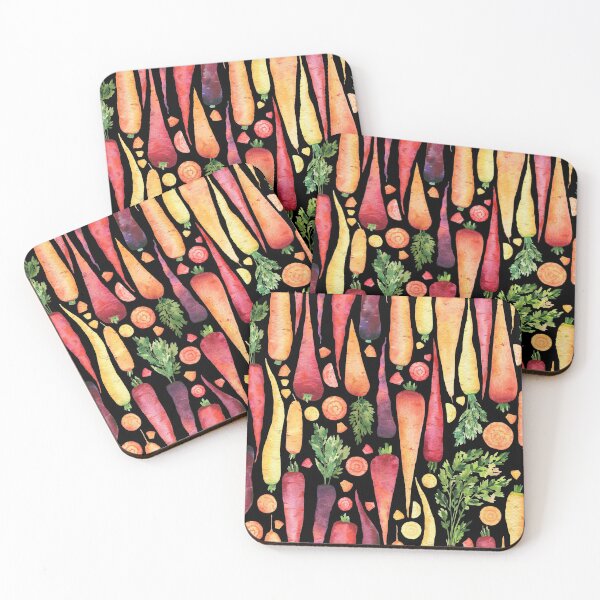 Item preview, Colorful fresh carrots watercolor pattern on black designed and sold by AnjeseAnna.