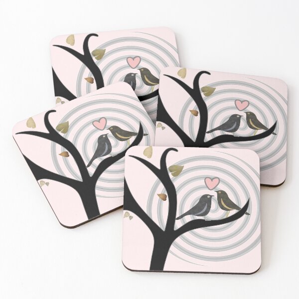 Item preview, Love is in the air with this beautiful pair of simple valentine love birds - baby pink and soft grey designed and sold by Caroline Laursen.