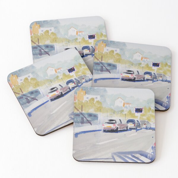 Item preview, Cars waiting to cross a railway line level crossing in Exeter England watercolor painting designed and sold by MikeJory.