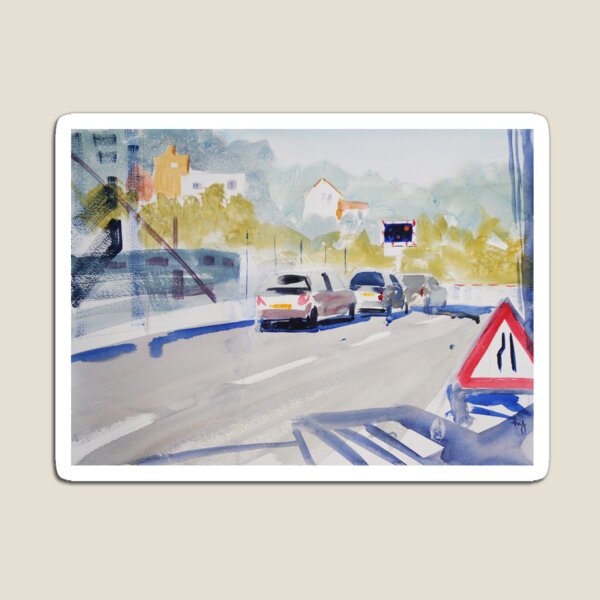 Artikelvorschau, Autos, die darauf warten, einen Bahnübergang in der Aquarellmalerei von Exeter England zu überqueren entworfen und verkauft von MikeJory.