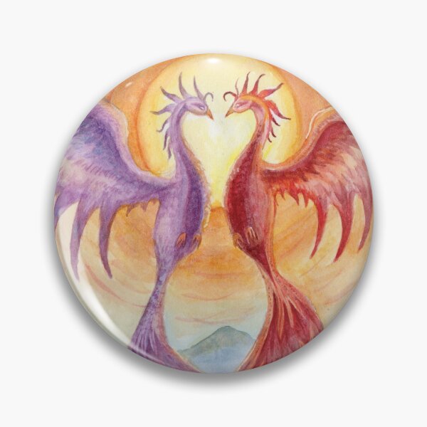 Item preview, "Phoenix Hearts" Fire Birds in Love with Sunrise, Mountains, and Nest, Original Watercolor Painting by Victoria K. Chapman designed and sold by Victoria K. Chapman.