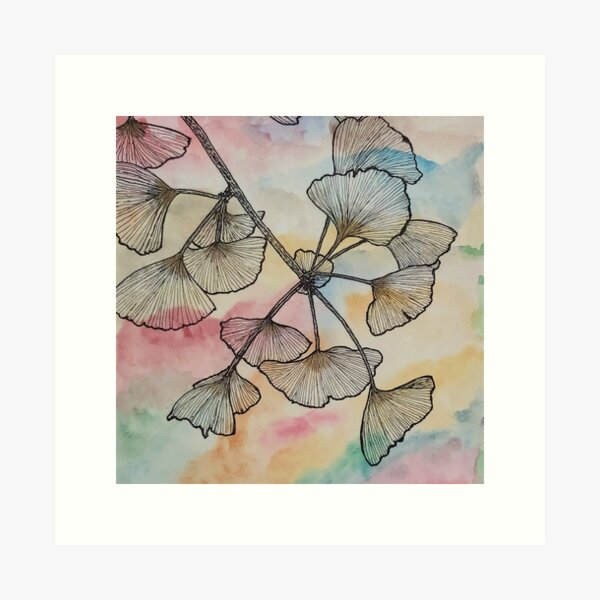 Ginkgo Biloba Leaf Watercolor Print, Ginko Plant Art, Wall Decor for Home,  Bright Green Leaf Illustration, Nature Abstract Herbal Painting 