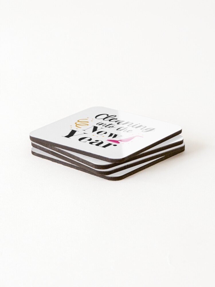 Thumbnail 4 of 5, Coasters (Set of 4), Cleaning Into the New Year Cleaning Lady Gift Housekeeping Fun designed and sold by SavvyCleaner.