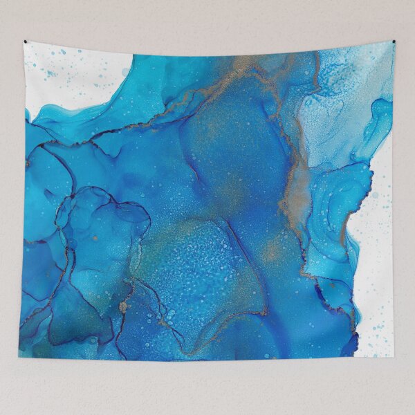 Item preview, Blue and Gold Abstract 621 Alcohol Ink Painting by Herzart designed and sold by herzart.