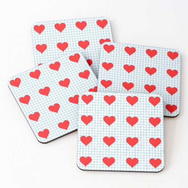 Item preview, Red hearts pattern with blue checkered background designed and sold by DrawingBoard.