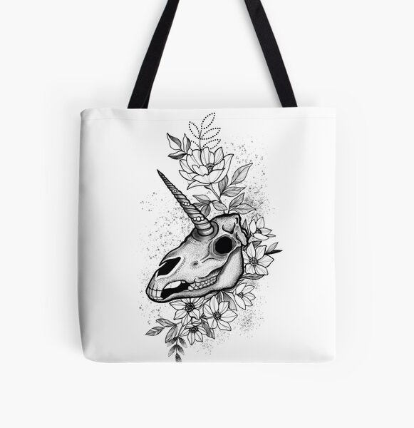 Unicorn skull with Flowers Illustration