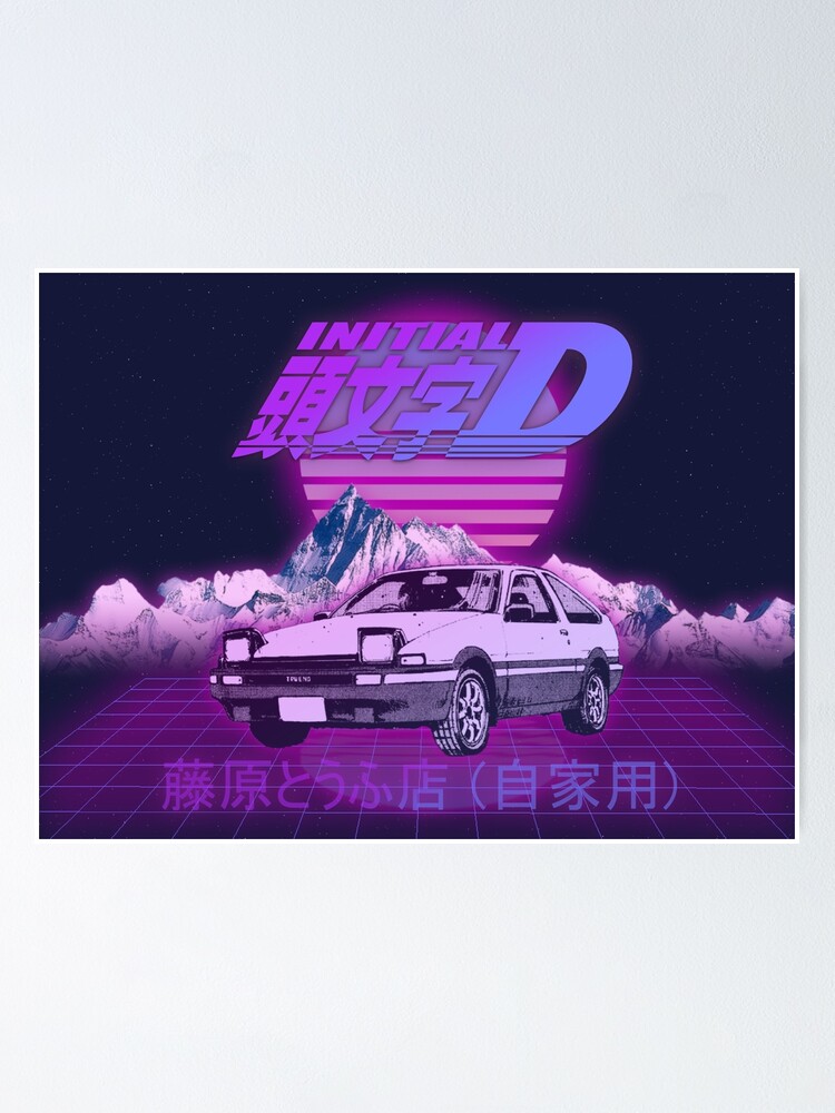 Initial D AE86 RETRO SYNTHWAVE | Poster