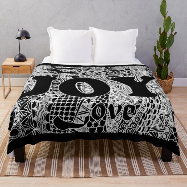 Item preview, Peace, Joy, Love, White Zentangle Design on Black Background  designed and sold by Mimsartprojects.