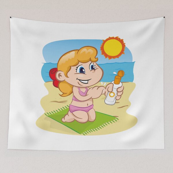 Item preview, Illustration is a character child in passing sunscreen at the beach. Ideal for sports and institutional information designed and sold by LucianoCosmo.