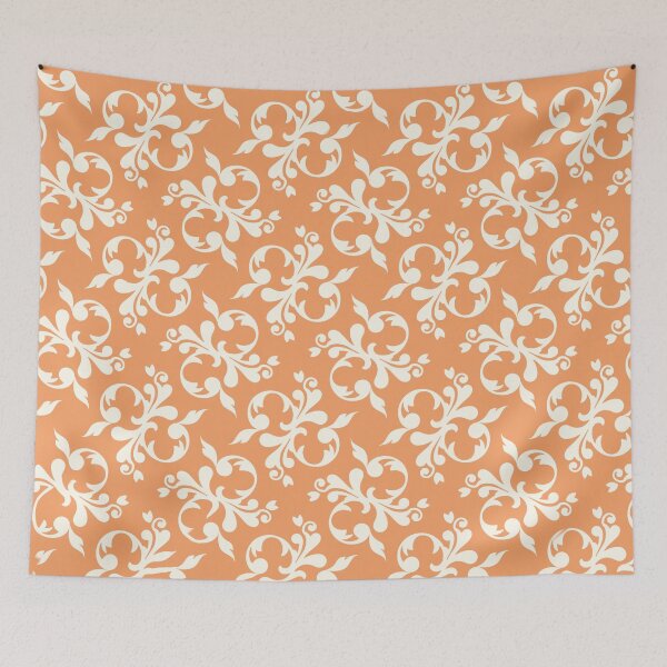 Item preview, Pretty White fleur de lise pattern on peach background designed and sold by Diane Hunter Art.