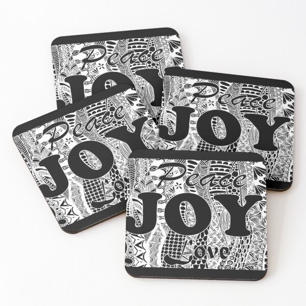Item preview, Peace, Joy, Love, White Zentangle Design on Black Background  designed and sold by Mimsartprojects.