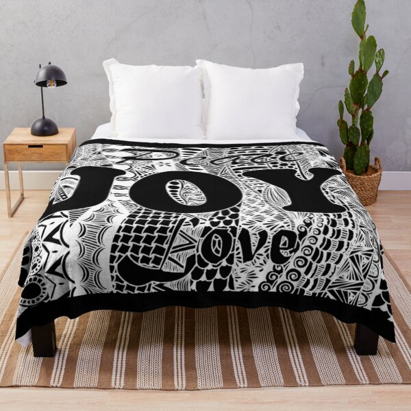Item preview, Peace, Joy, Love, White Zentangle Design on Black Background  designed and sold by Mimsartprojects.