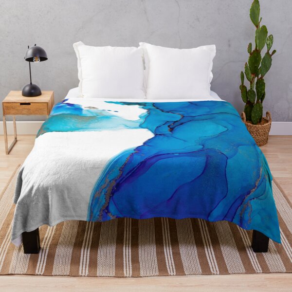 Item preview, Golden Blue Wave Abstract 621 Alcohol Ink by Herzart designed and sold by herzart.