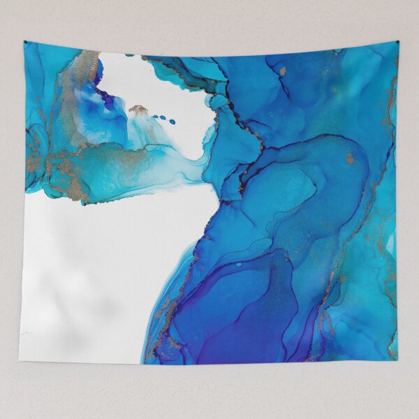 Item preview, Golden Blue Wave Abstract 621 Alcohol Ink by Herzart designed and sold by herzart.