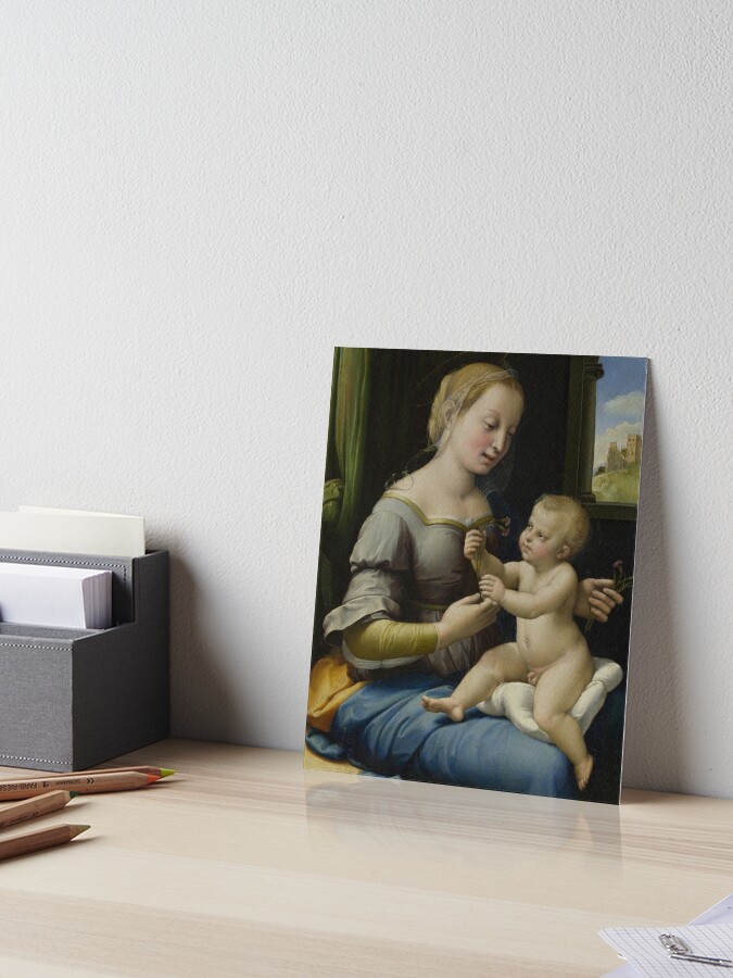 Virgin Mary and Baby Jesus - Madonna of the Pinks, Raphael | Art Board Print