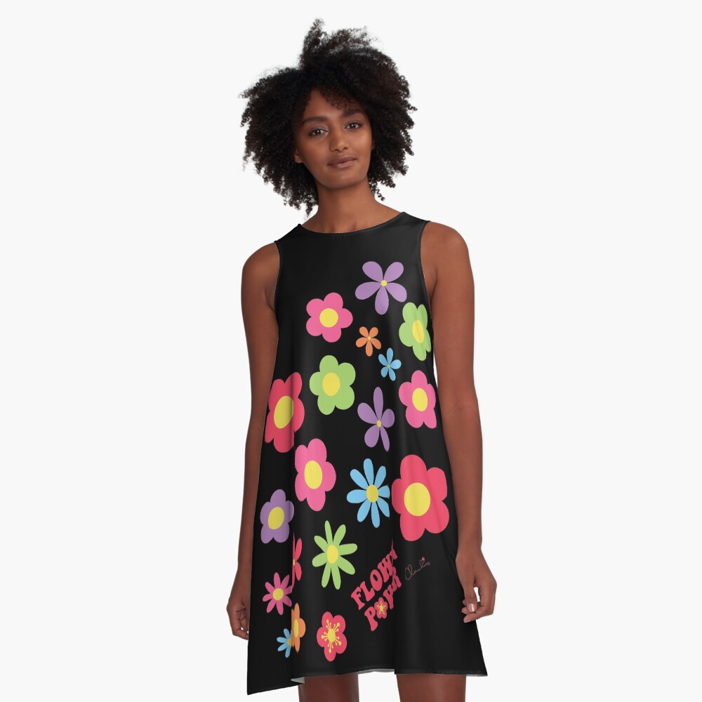 Colorful Flower Power Joyful Flowers A-Line Dress