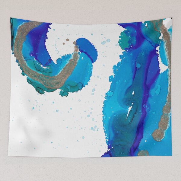 Item preview, Turquoise with Gold Swirl Abstract 621 Alcohol Ink Painting by Herzart designed and sold by herzart.