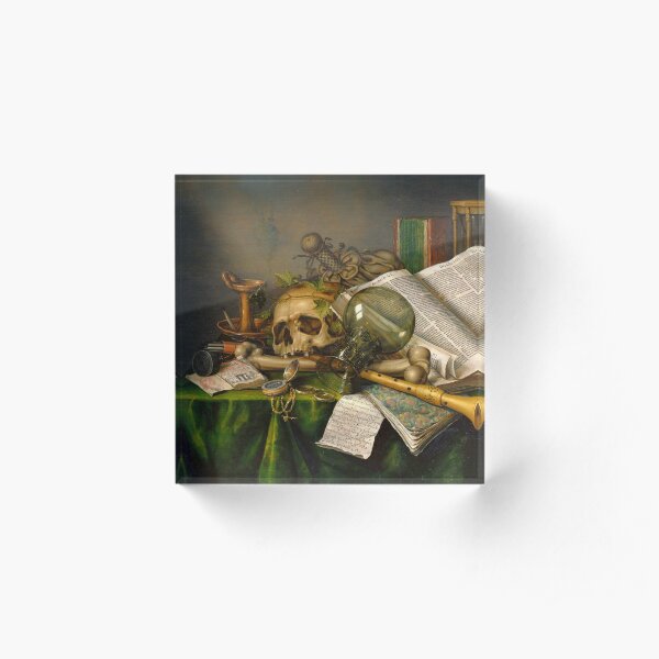 Vanitas - Still Life with Books and Manuscripts and a Skull by Edwaert Collier, Dutch, 1663 Acrylic Block