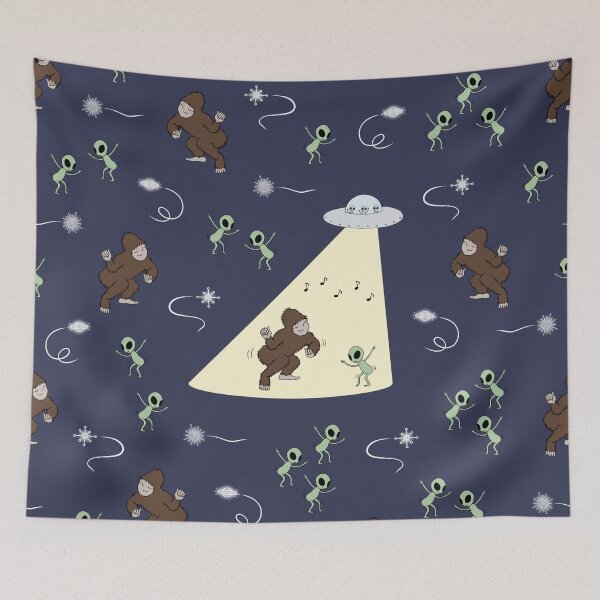 Item preview, Bigfoot and Aliens Dance Party - Navy designed and sold by Planet Kimberly.