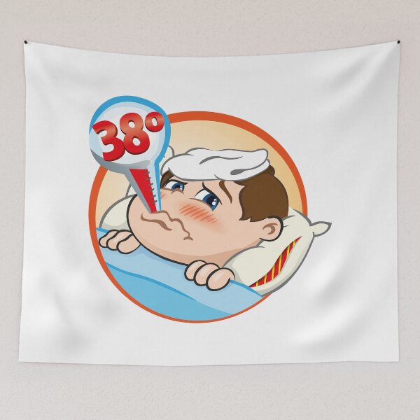 Item preview, Illustration is a sick child in bed with symptoms of fever and thermometer in his mouth designed and sold by LucianoCosmo.