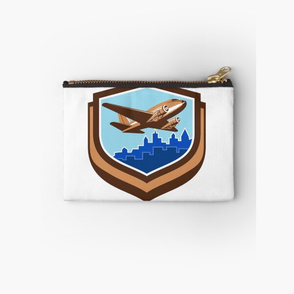Item preview, Vintage Airplane Take Off Cityscape Shield Retro designed and sold by patrimonio.