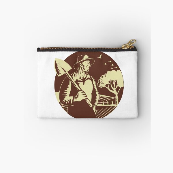 Item preview, Organic Farmer Holding Shovel Farm Circle Woodcut designed and sold by patrimonio.