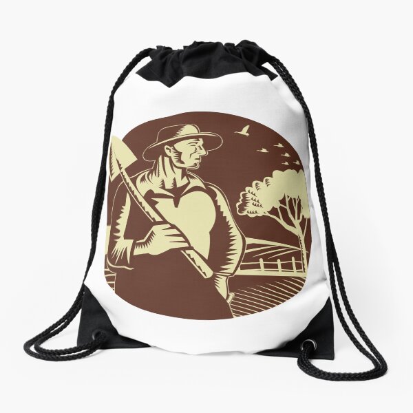 Aperçu de l'œuvre Organic Farmer Holding Shovel Farm Circle Woodcut créée et vendue par patrimonio.