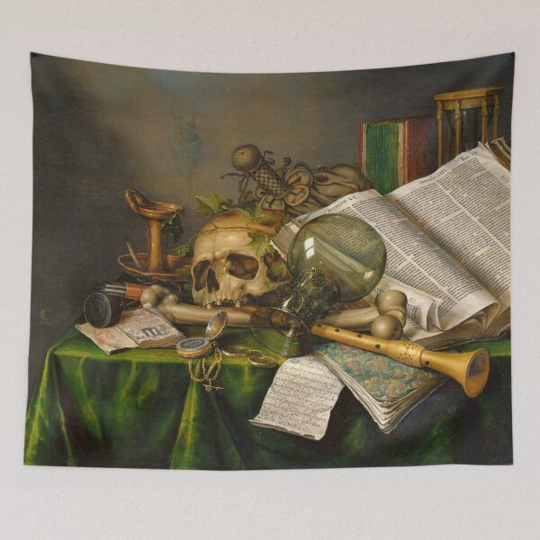 Item preview, Vanitas - Still Life with Books and Manuscripts and a Skull by Edwaert Collier, Dutch, 1663 designed and sold by Shapes-Mania.