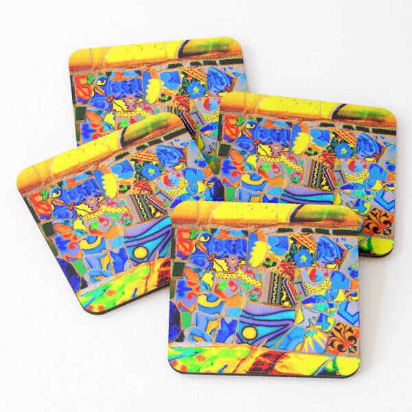 Item preview, Colorful Park Guell Gaudi Barcelona Spain trencadis mosaic yellow and blue designed and sold by LolioGifts.