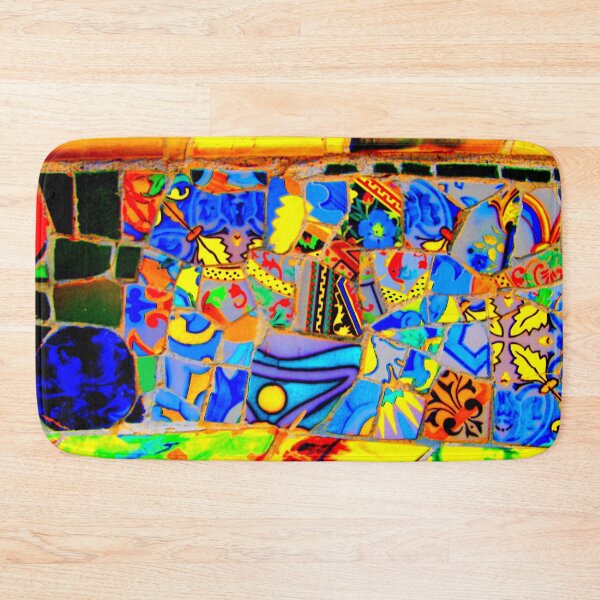 Item preview, Colorful Park Guell Gaudi Barcelona Spain trencadis mosaic yellow and blue designed and sold by LolioGifts.