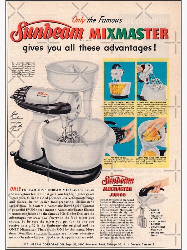 Vintage SUNBEAM Mixmaster Junior Hand Mixer + Beaters Original Box- Model H