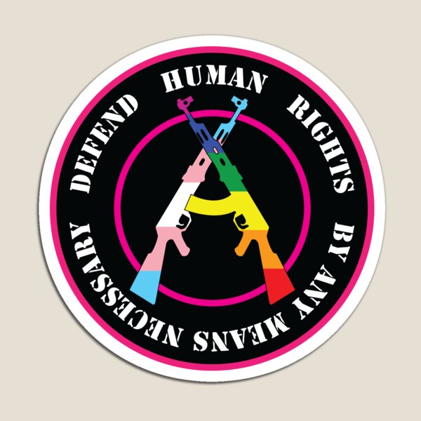 Defend Human Rights w/ Gay & Trans Flag Colors Magnet