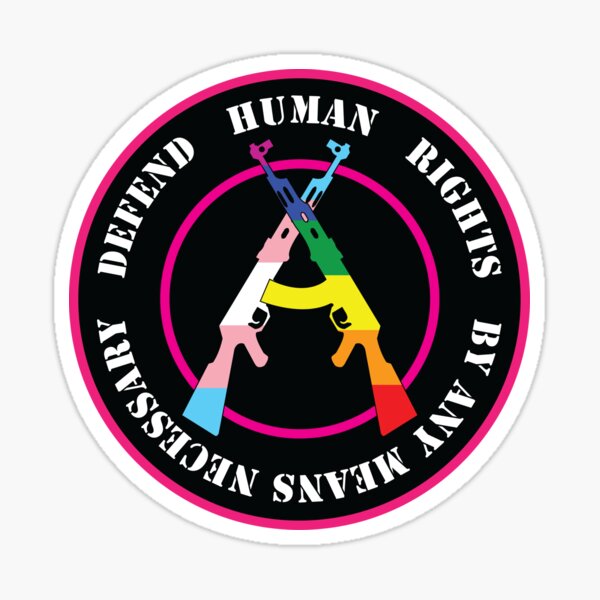 Defend Human Rights w/ Gay & Trans Flag Colors Sticker