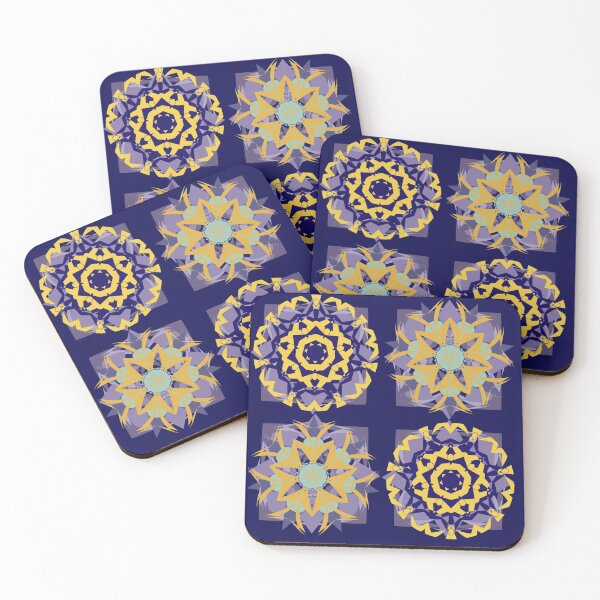 Item preview, Floral Tile Patch Pattern Blue Gold Tones designed and sold by Artification.