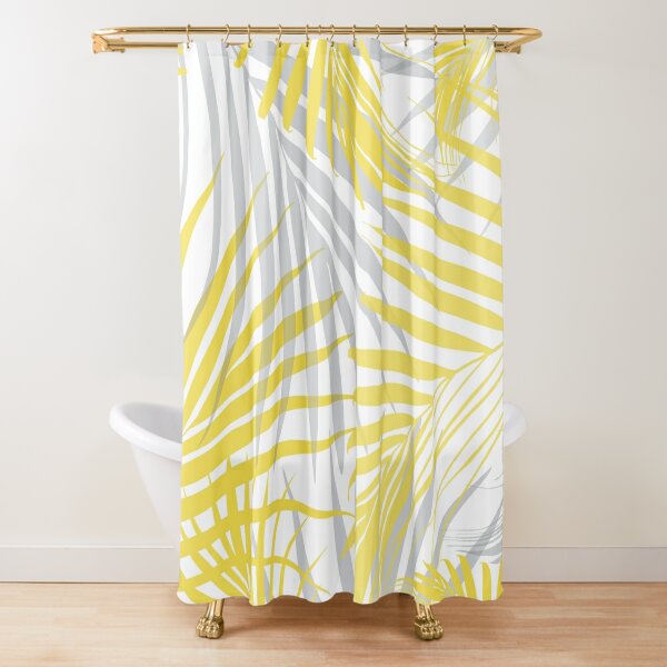 Slody Yellow Shower Curtain Gray Grey Shower Curtains for Bathroom Spring Floral Farmhouse Flower Cloth Fabric Shower Curtain Set with 12 Hooks