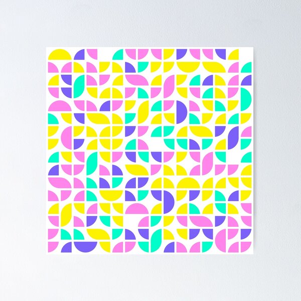 Item preview, Geometric shapes in bright neon color palette in repeated asymmetrical mosaic designed and sold by acidmit.