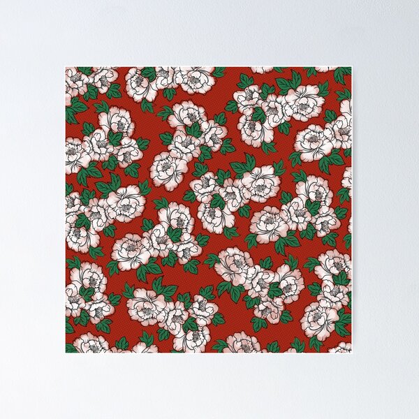 Item preview, Red, White, Green Peonies Floral Pattern designed and sold by FineArtofMK.