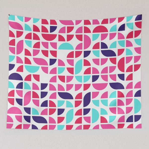 Item preview, Geometric shapes in bright neon color palette in repeated asymmetrical ornament designed and sold by acidmit.