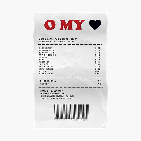 o my heart album receipt Poster