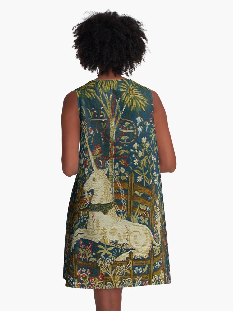 Medieval Unicorn Floral Tapestry A-Line Dress for Sale by