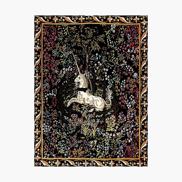 Item preview, The Unicorn in Captivity Black Floral Tapestry designed and sold by Epitome Girl.