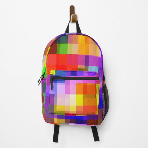 Item preview, geometric square pixel pattern abstract background in purple pink yellow red designed and sold by Mrvell.